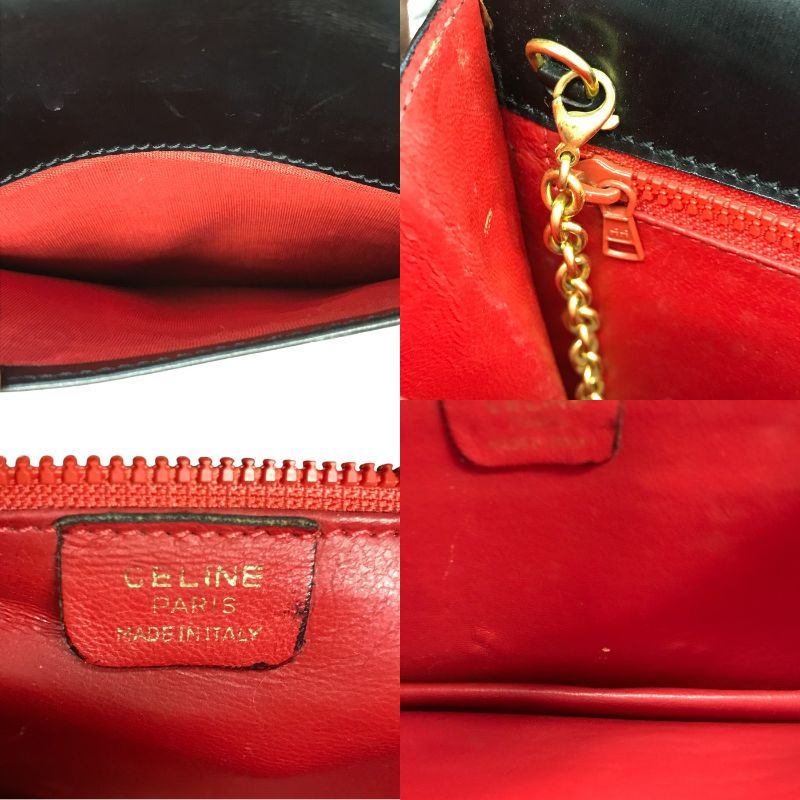 CELINE セリーヌ ショルダーバッグ レディース レザー ゴールドチェーン シンプル クラッチバッグ ブラック 中古 T1