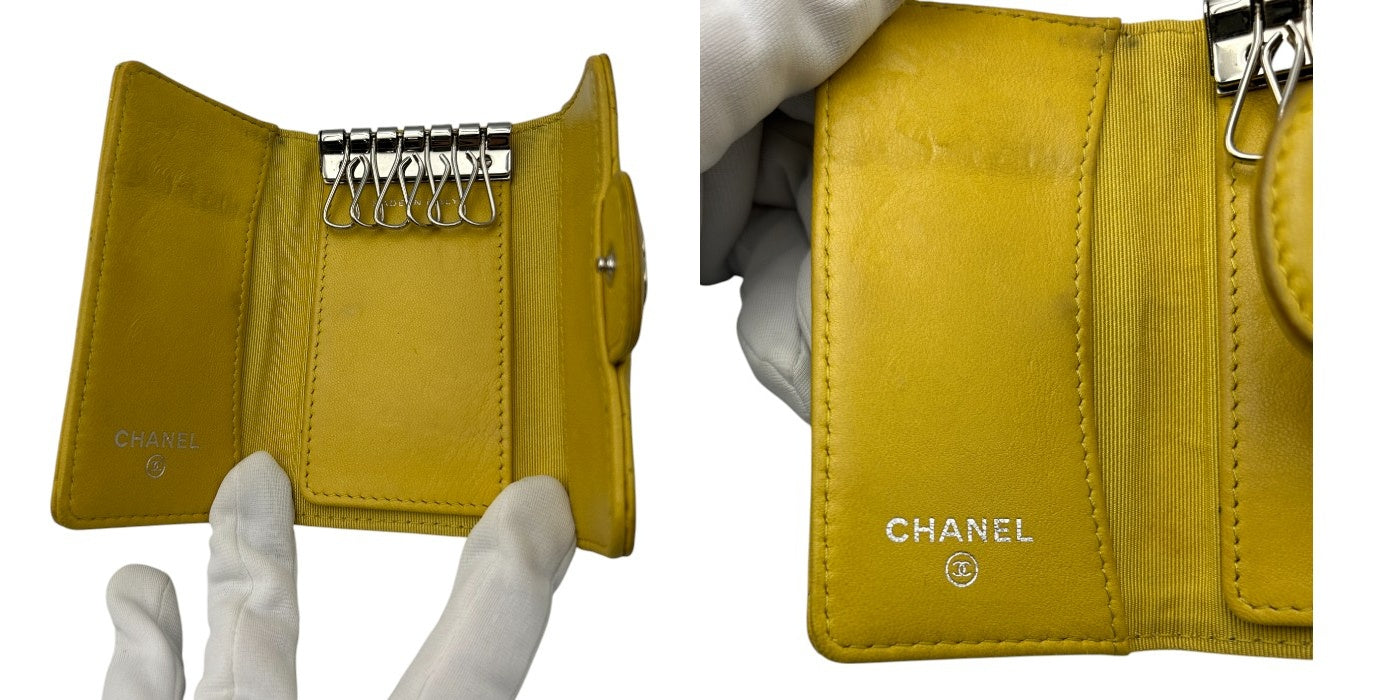 CHANEL シャネル マトラッセ キーケース イエロー ラムレザー ブランド ココマーク 6連 中古 W4