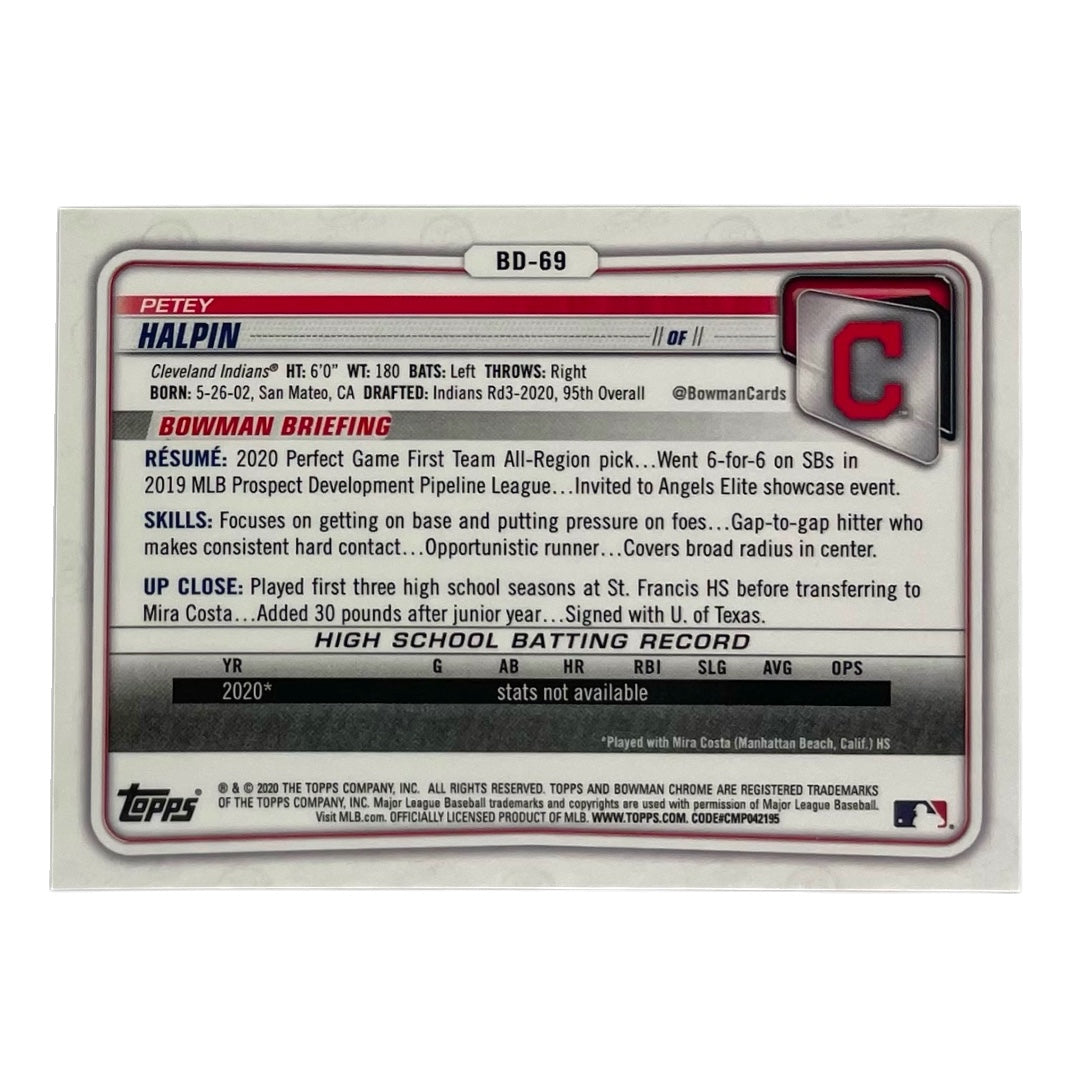 TOPPS MLBカード BOWMAN CHROME 1ST PETEY HALPIN CLEVELAND INDIANS /250 #BD-69 中古 IT2