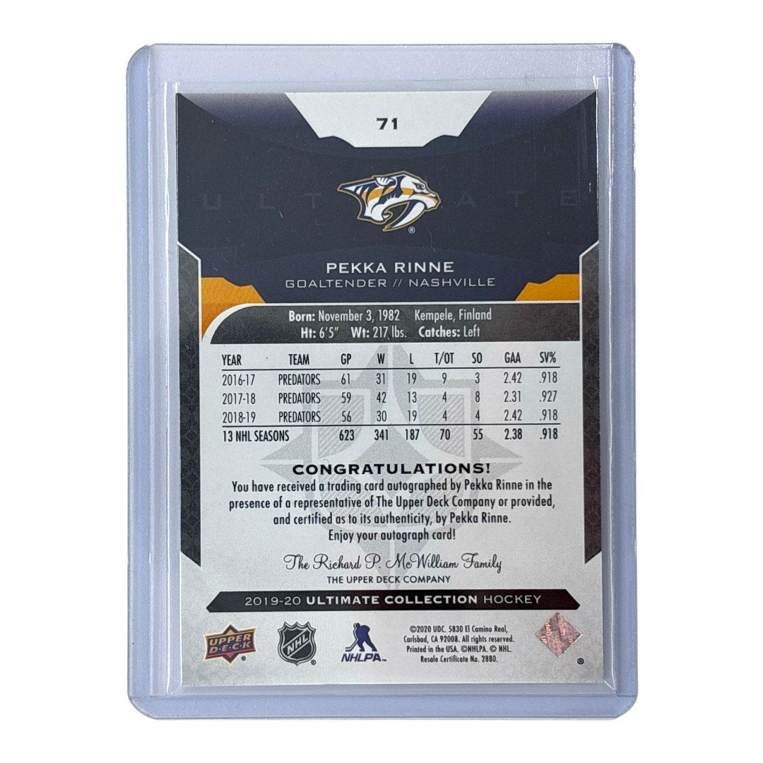 UPPER DECK NHLカード ULTIMATE COLLECTION PEKKA RINNE NASHVILLE #71 中古 IT1