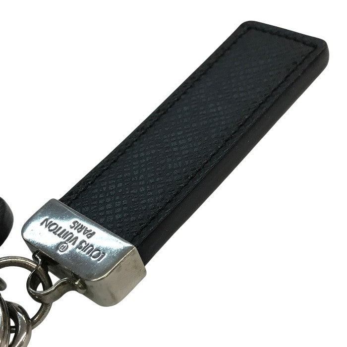 LOUIS VUITTON ルイヴィトン タイガ ポルトクレネオ キーホルダー ユニセックス レザー キーリング チャーム シルバー金具 ブラック M67242 中古 T1