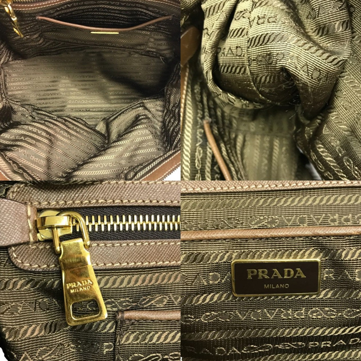 PRADA プラダ ショルダーバッグ レディース 2way ナイロン トート 三角プレート カーキ/ブラウン BR4253 中古 T1