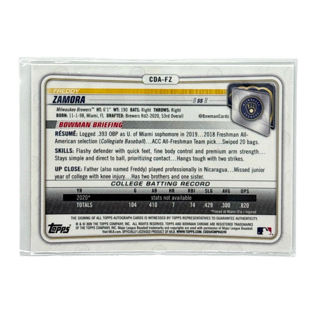 TOPPS MLBカード BOWMAN CHROME 1ST FREDDY ZAMORA MILWAUKEE BREWERS #CDA-FZ 中古 IT1