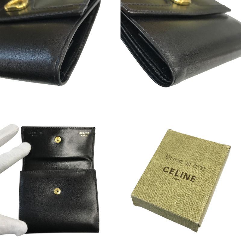 CELINE セリーヌ 財布 レディース 三つ折り レザー ゴールド金具 コンパクト ブラック 中古 T1