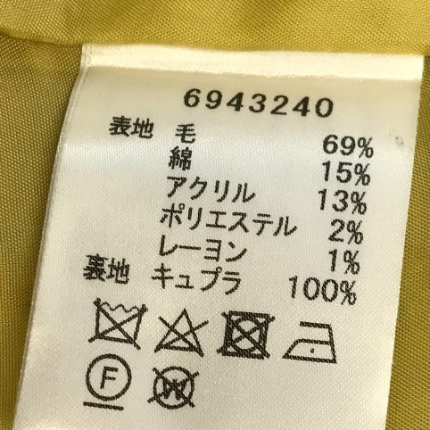 Rene ルネ TISSUE ロングコート レディース 冬 ツイード ノーカラー ダブルジッパー イエロー系 34サイズ 6943240 中古 T1