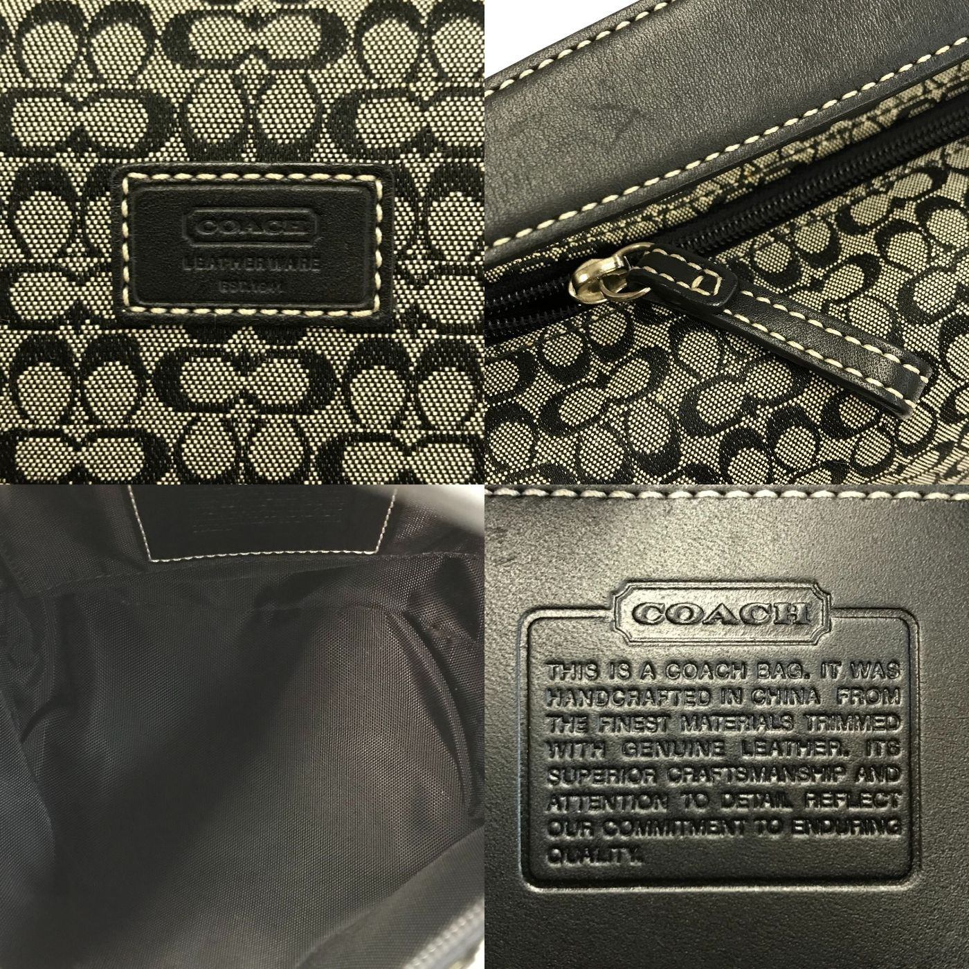 COACH コーチ ミニシグネチャー アクセサリーポーチ レディース キャンバス ハンドバッグ ブラック 中古 T1