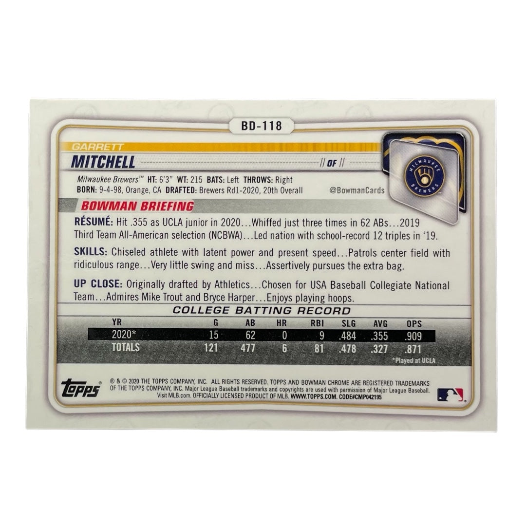 TOPPS MLBカード BOWMAN CHROME 1ST GARRETT MITCHELL MILWAUKEE BREWERS /250 #BD-118 中古 IT2
