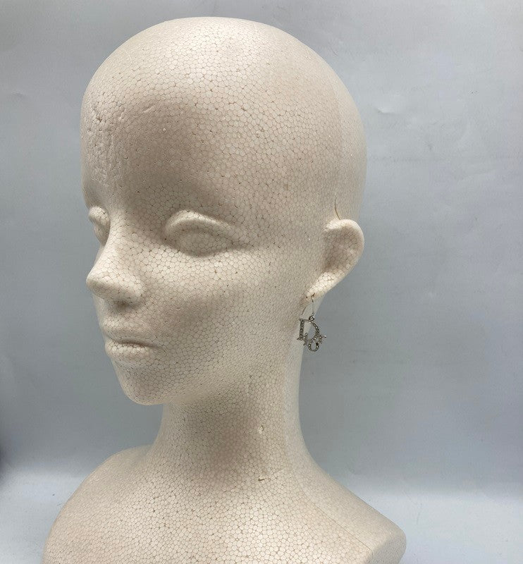 Christian Dior クリスチャンディオール ラインストーン ロゴ ピアス 中古 D4