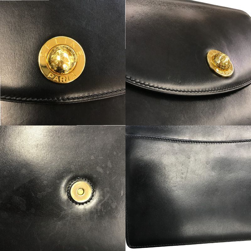 CELINE セリーヌ ショルダーバッグ レディース レザー ゴールドチェーン シンプル クラッチバッグ ブラック 中古 T1