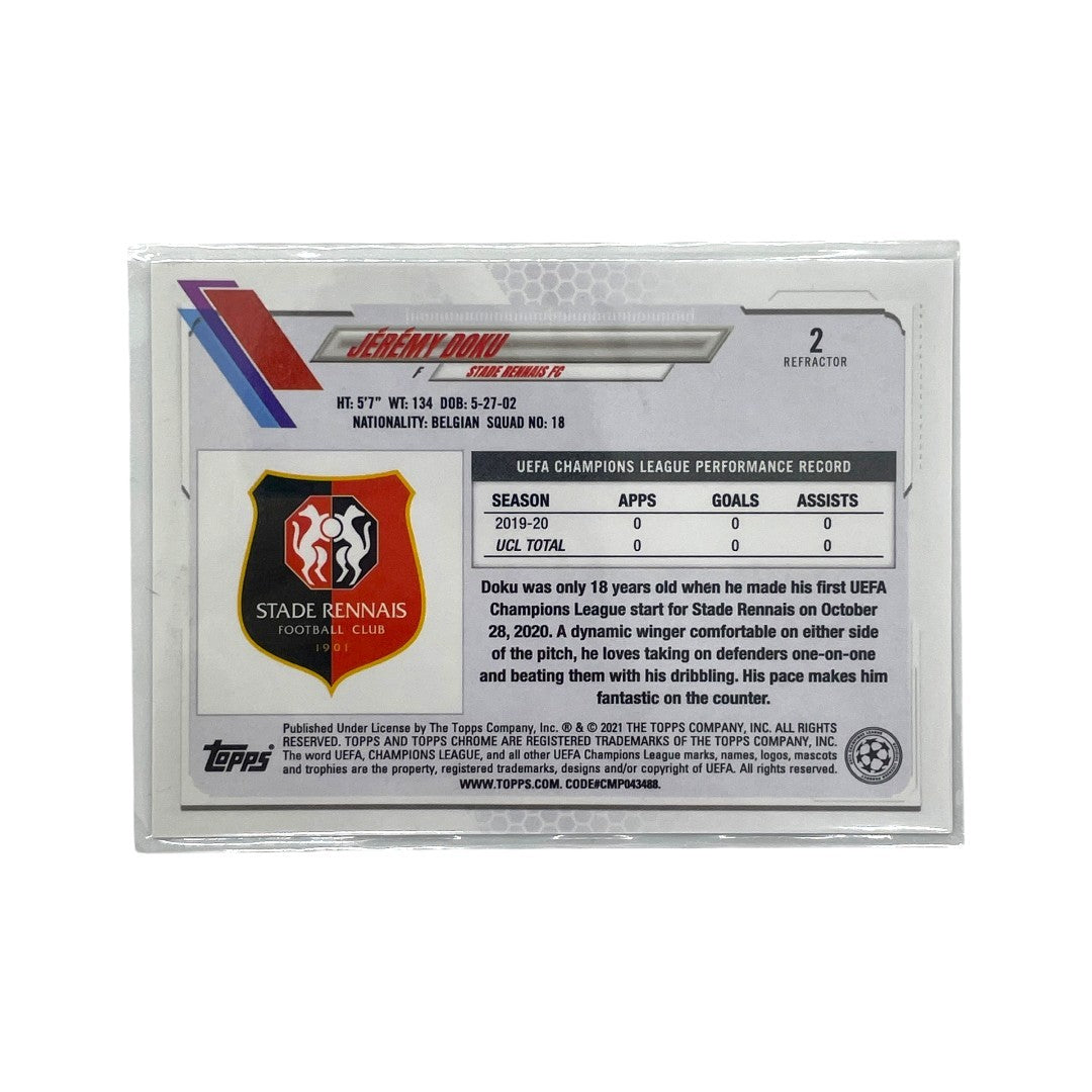 TOPPS サッカーカード CHROME REFRACTOR JEREMY DOKU STADE RENNAIS #2 中古 IT1