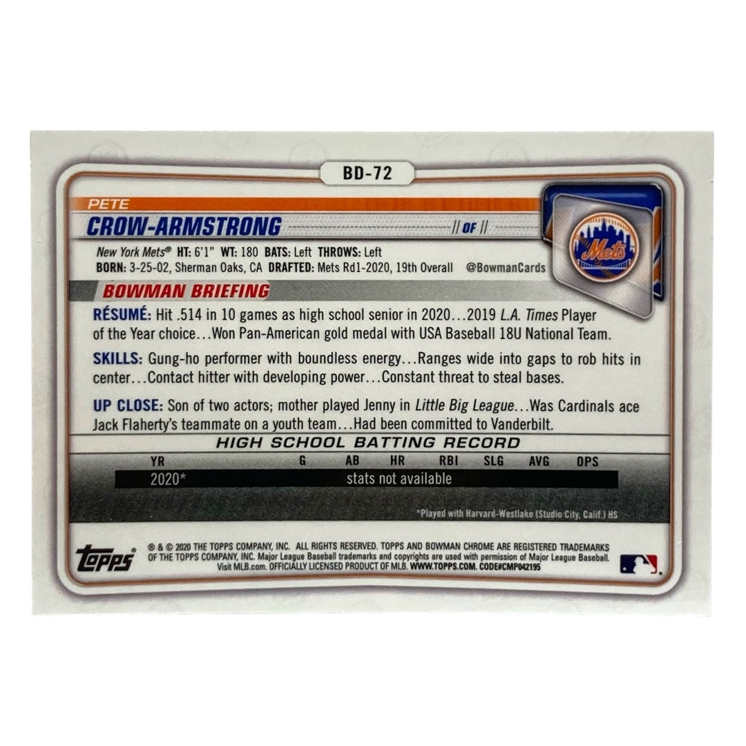 TOPPS MLBカード BOWMAN CHROME PETE CROW-ARMSTRONG METS #BD-72 中古 IT2