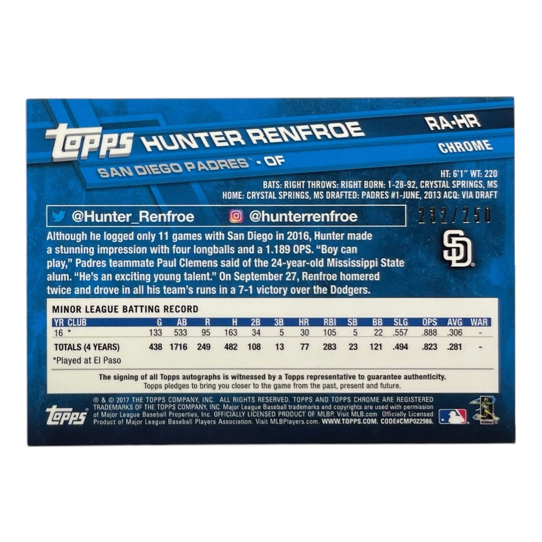 TOPPS MLBカード CHROME HUNTER RENFROE SAN DIEGO PADRES /250 #RA-HR 中古 IT2