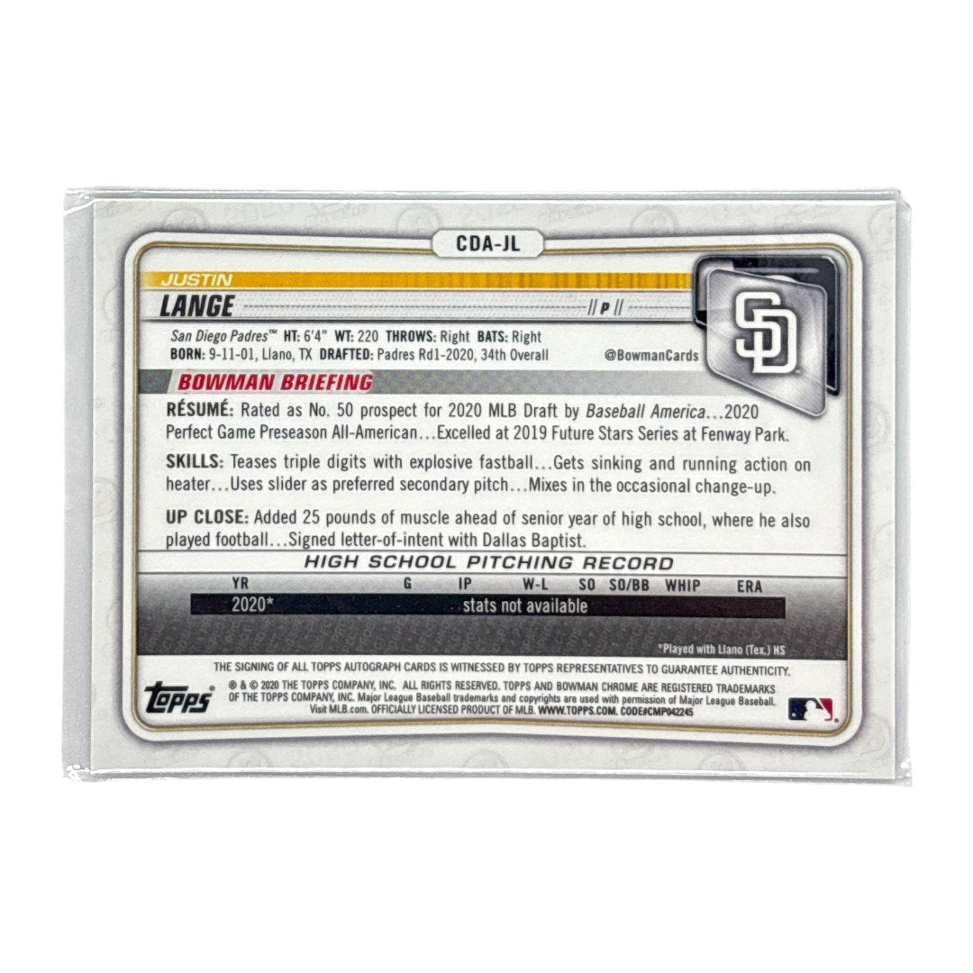 TOPPS MLBカード BOWMAN CHROME 1ST JUSTIN LANGE SAN DIEGO PADRES /150 #CDA-JL 中古 IT1