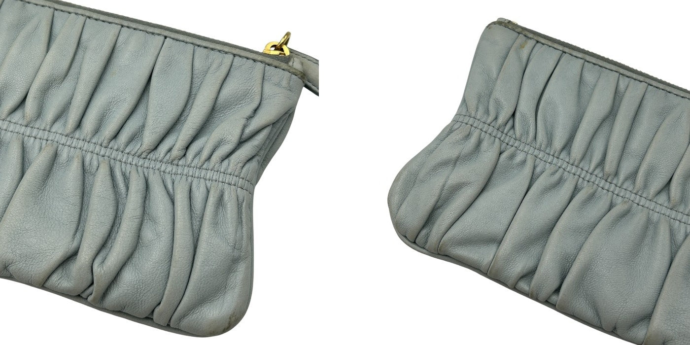 PRADA プラダ フラットポーチ 1M1152 グレー 小物入れ ブランド かわいい おしゃれ ミニ 中古 W4