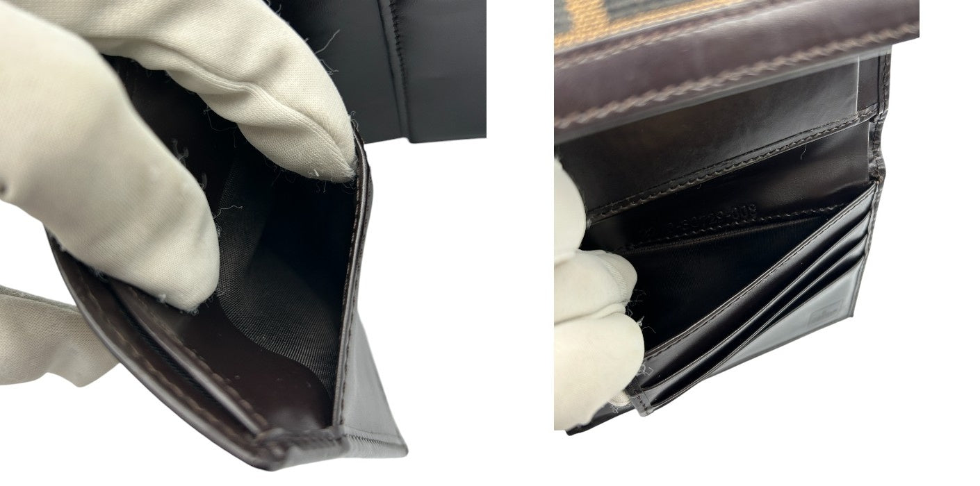 FENDI フェンディ ズッカ 財布 三つ折り ブラウン レディース ブランド コンパクト レザー ウォレット 中古 W4