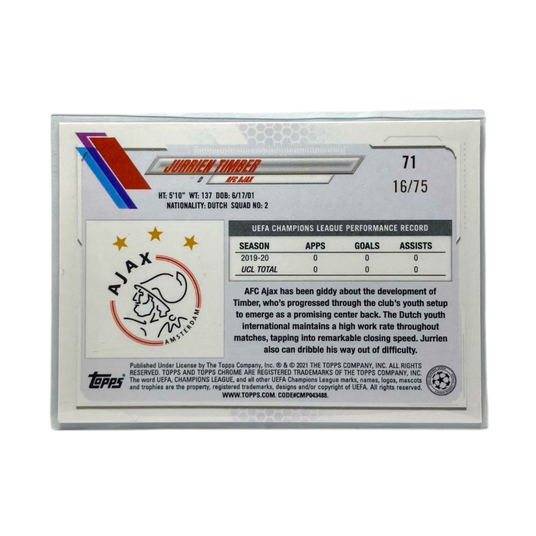 TOPPS サッカーカード CHROME JURRIEN TIMBER AJAX /75 #71 中古 IT2