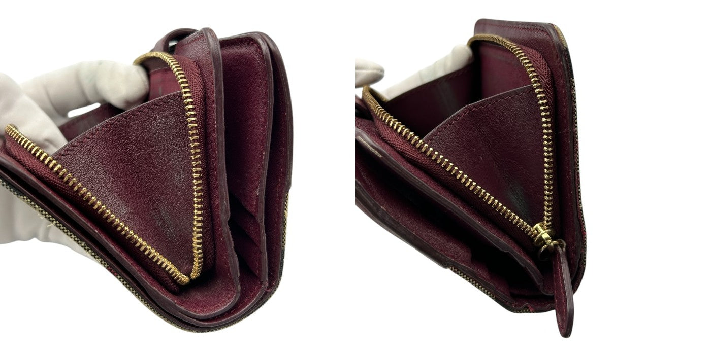 BURBERRY バーバリー ノバチェック 二つ折り 財布 ボルドー コンパクト レザー キャンバス レディース 小銭入れ 中古 W4
