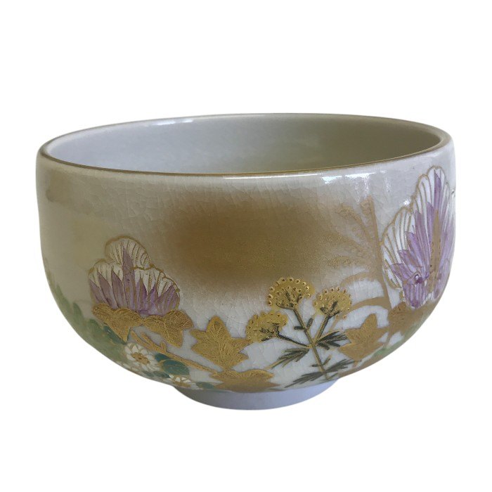 九谷焼 芦湖 茶碗 和食器 抹茶茶碗 茶道 お茶道具 中古 W1