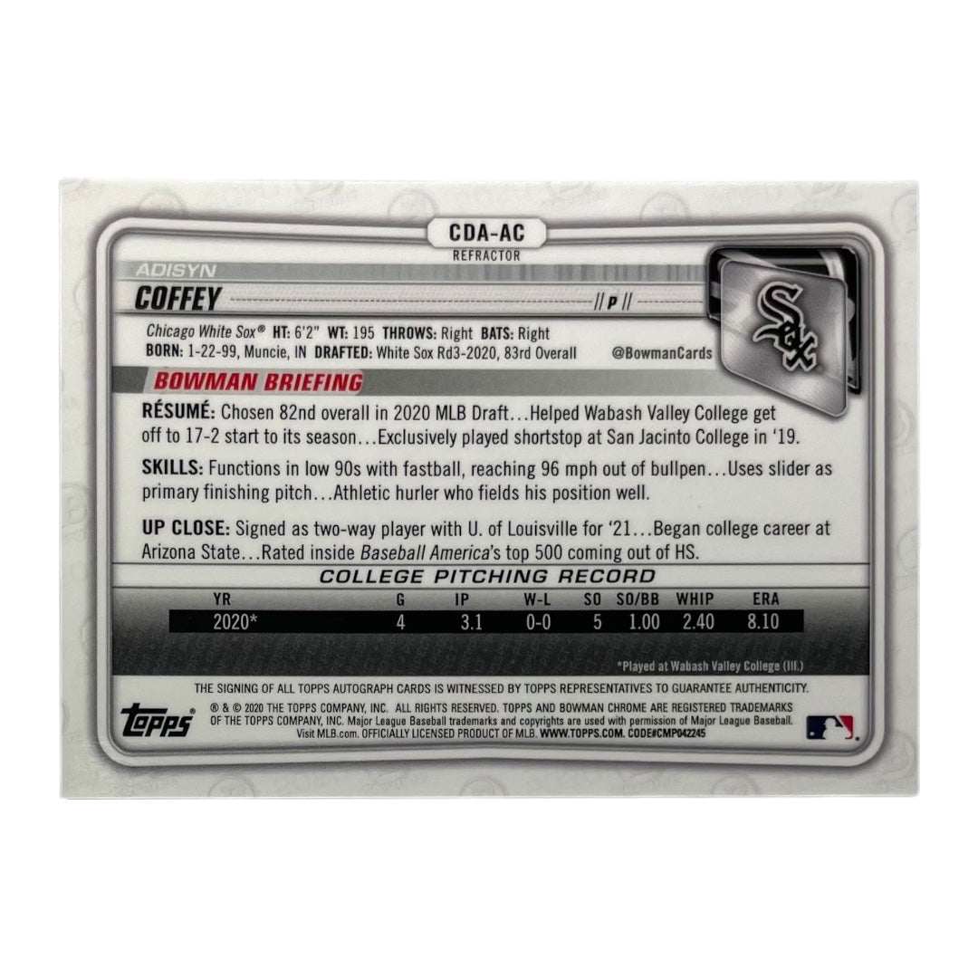 TOPPS MLBカード BOWMAN CHROME 1ST ADISYN COFFEY CHICAGO WHITE SOX /499 #CDA-AC 中古 IT2