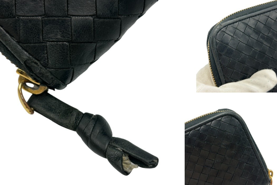 BOTTEGA VENETA ボッテガヴェネタ ラウンドファスナー 長財布 レザー イントレチャート 本革 ブラック メンズ 中古 W4