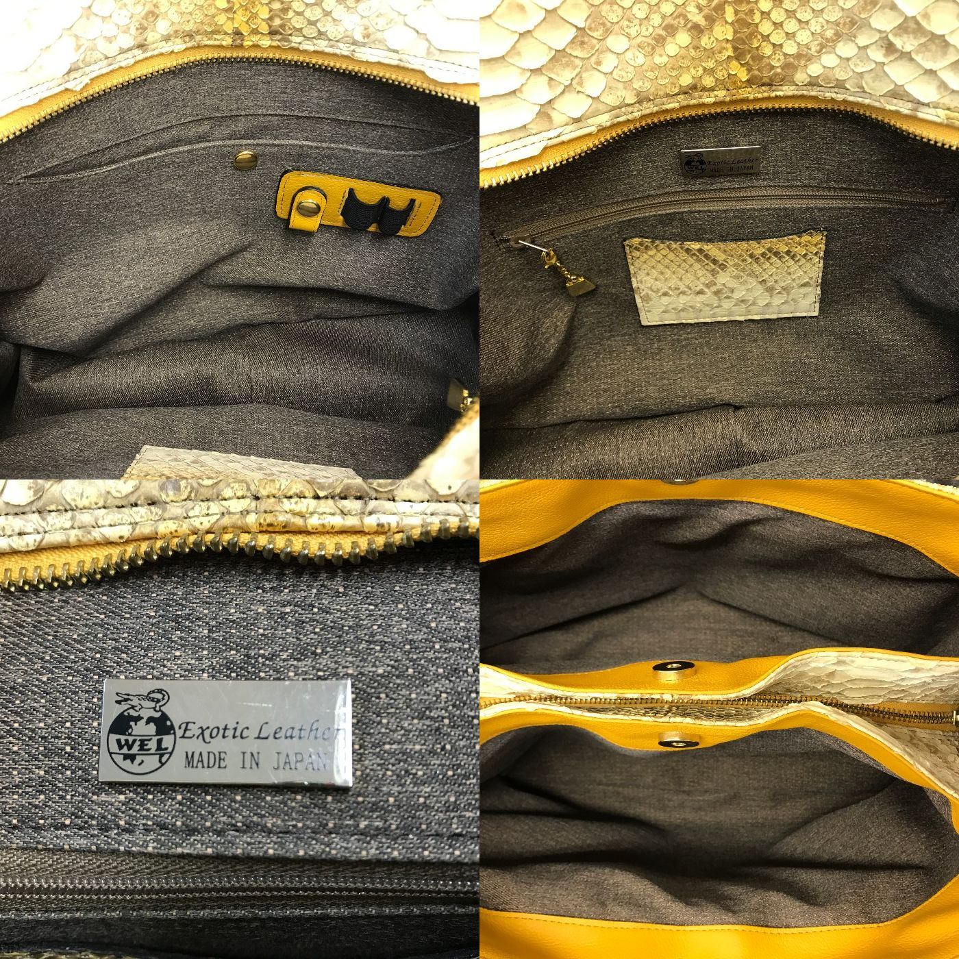 WEL Exotic Leather ハンドバッグ レディース パイソン ヘビ革 2way ショルダーバッグ 日本製 ベージュ 中古 T1