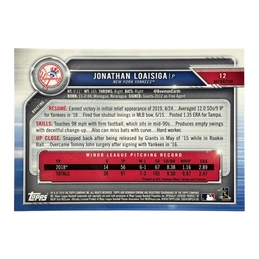 TOPPS MLBカード BOWMAN CHROME JONATHAN LOAISIGA NEW YORK YANKEES /499 #12 中古 IT2