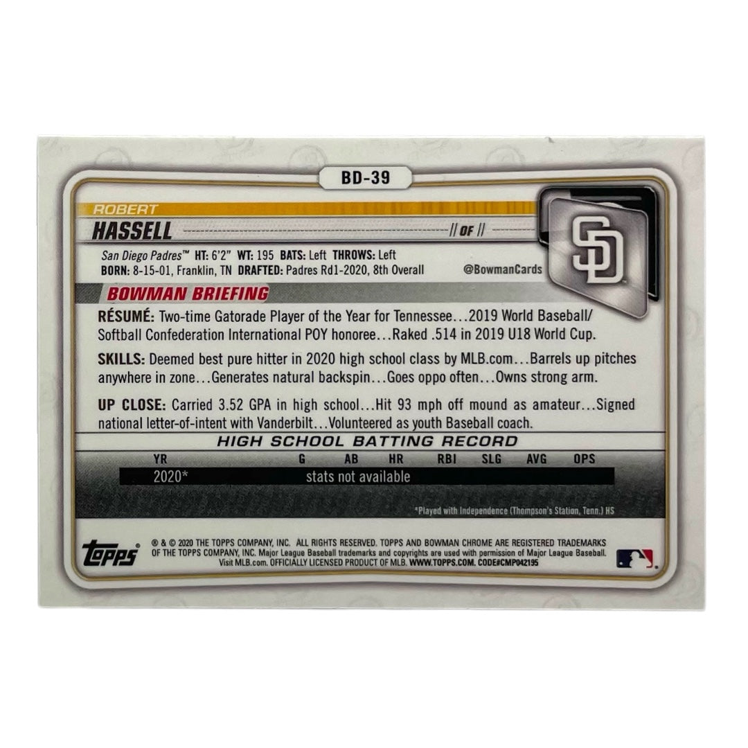 TOPPS MLBカード BOWMAN CHROME 1ST ROBERT HASSELL SAN DIEGO PADRES #BD-39 中古 IT2