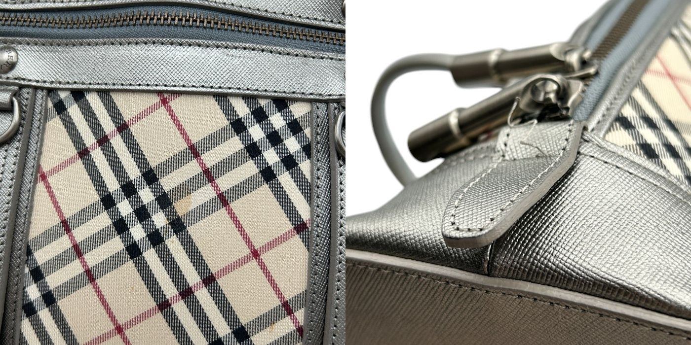 BURBERRY バーバリー ハンドバッグ レディース ノバチェック ブラウン/シルバー 鞄 ブランド チェック柄 かわいい お出かけ 中古 W4