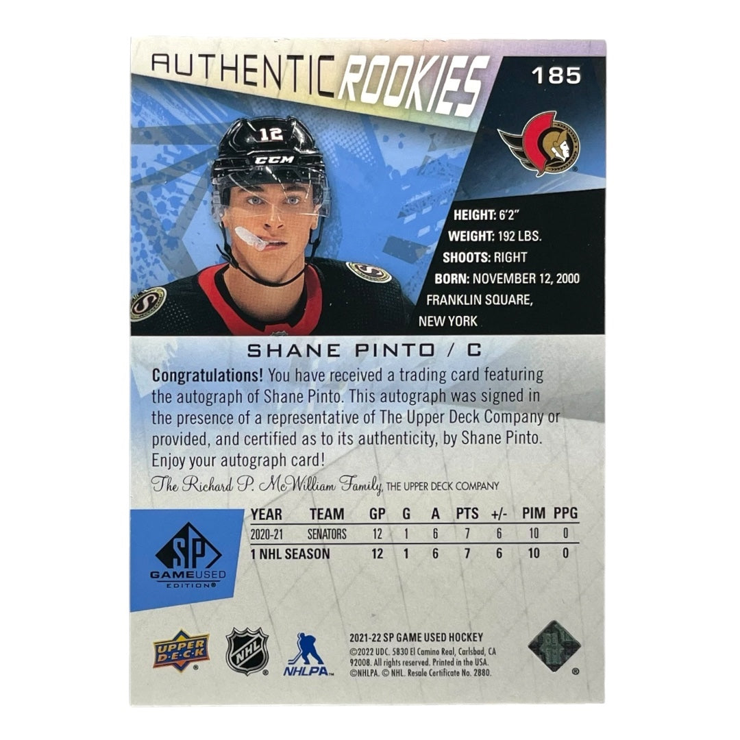 UPPER DECK NHLカード SP GAME USED SHANE PINTO OTTAWA SENATORS #185 中古 IT2