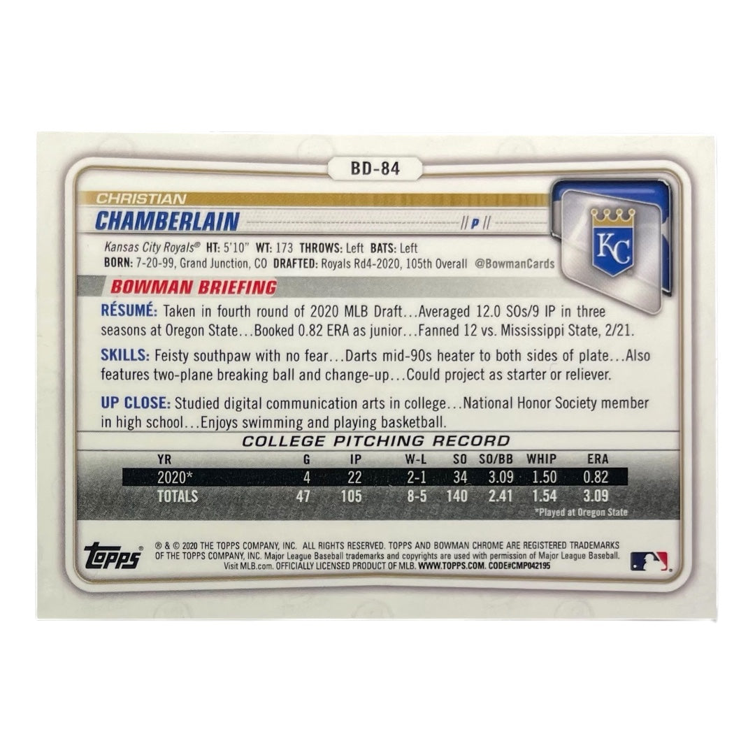 TOPPS MLBカード BOWMAN CHROME 1ST CHRISTIAN CHAMBERLAIN KANSAS CITY ROYALS /99 #BD-84 中古 IT2