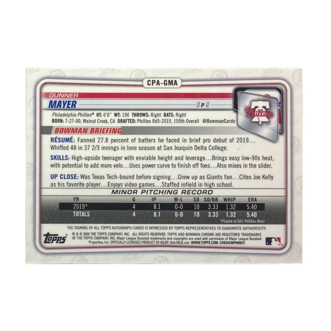 TOPPS MLBカード BOWMAN CHROME 1ST GUNNER MAYER PHILADELPHIA PHILLIES /150 #CPA-GMA 中古 IT2