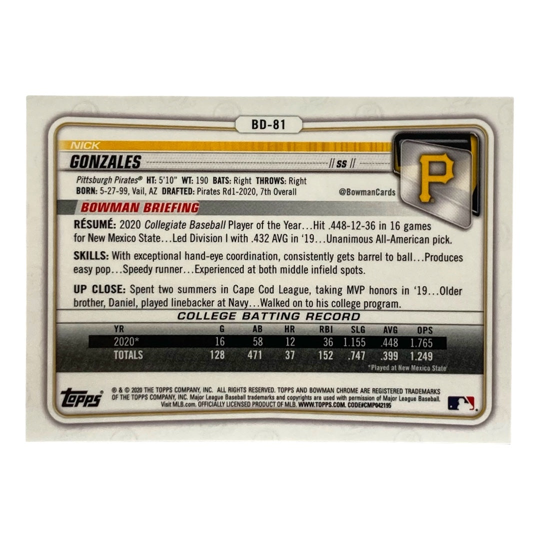 TOPPS MLBカード BOWMAN CHROME NICK GONZALES PIRATES 126/150 #BD-81 中古 IT2