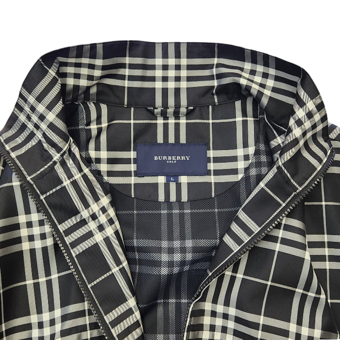 BURBERRY GOLF バーバリーゴルフ ブルゾン レディース 春秋 チェック柄 フルジップ ドローコード メッシュ ブラック/ホワイト Lサイズ BFP79-020-08 中古 T1