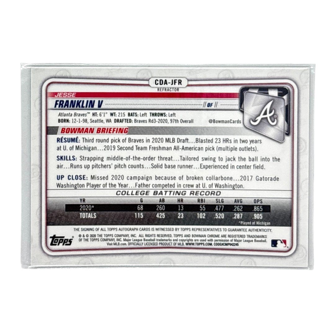 TOPPS MLBカード BOWMAN CHROME 1ST JESSE FRANKLIN V ATLANTA BRAVES /499 #CDA-JFR 中古 IT1