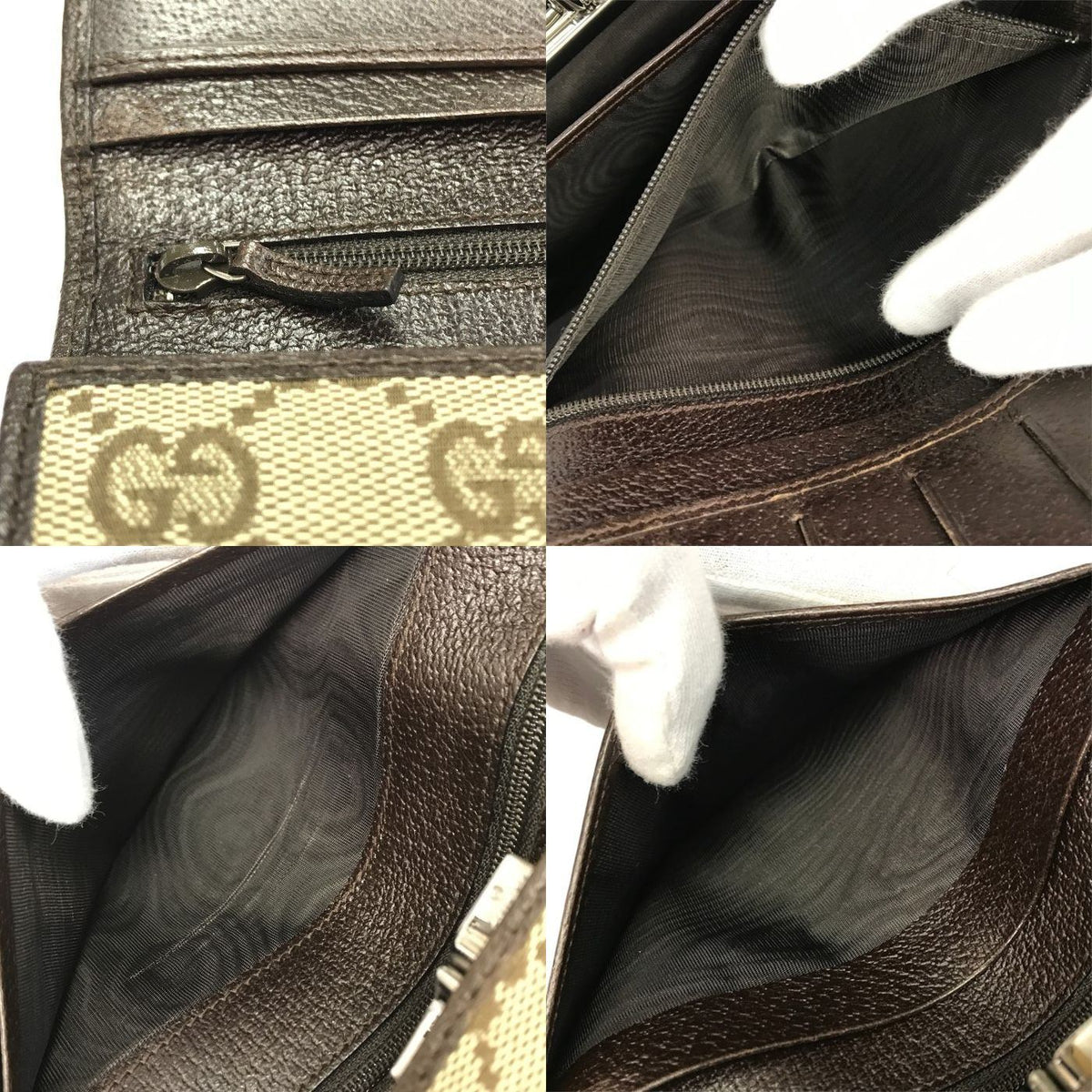 GUCCI グッチ GGキャンバス 長財布 レディース 2つ折り がま口 ブラウン 115100 中古 T1