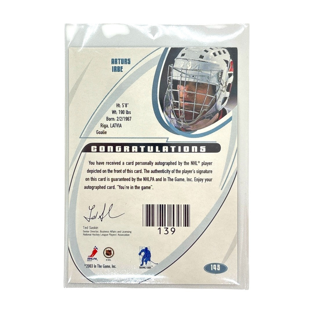 In The Game NHLカード 2002-03 SIGNATURE BE A PLAYER ARTURS IRBE CAROLINA HURRICANES #143 中古 IT1