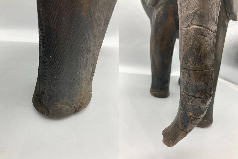 アンティーク 木製 木彫り 象 エレファント 工芸品 中古 4