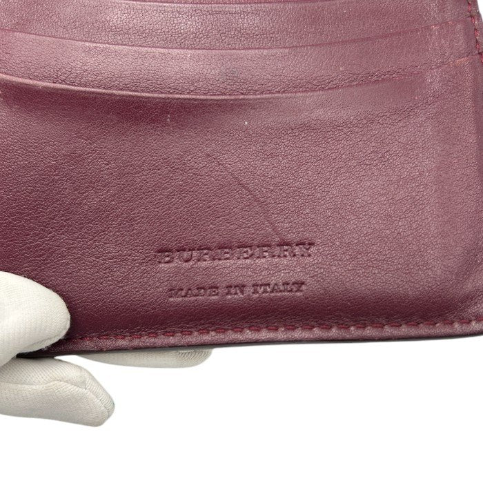 BURBERRY バーバリー ノバチェック 二つ折り 財布 ボルドー コンパクト レザー キャンバス レディース 小銭入れ 中古 W4