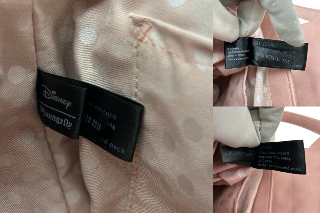 ラウンジフライ Loungefly ディズニー Disney ミニーマウス ショルダー バッグ 鞄 ピンク リボン 希少 かわいい 斜め掛け 肩掛け 中古 W4