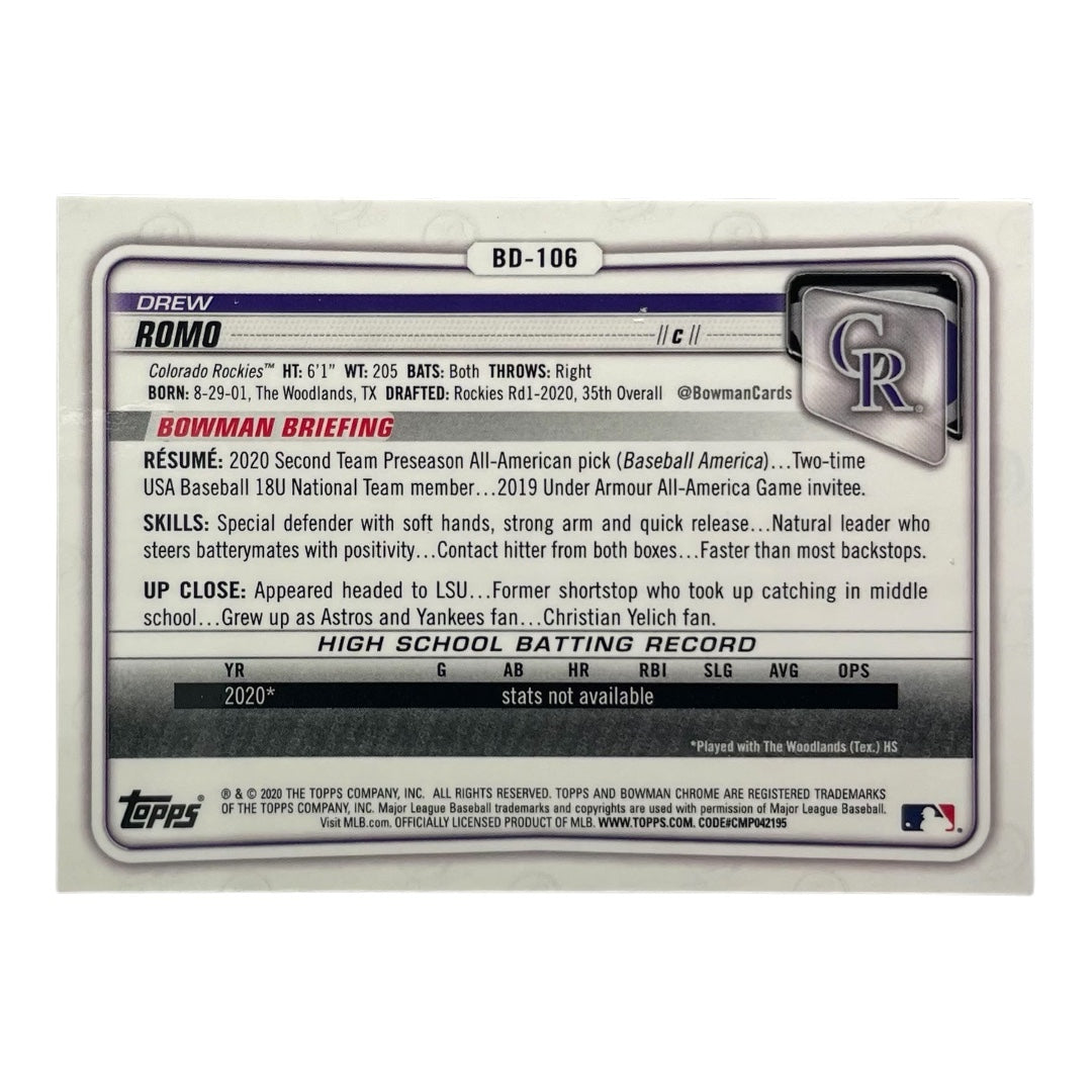 TOPPS MLBカード BOWMAN CHROME 1ST DREW ROMO COLORADO ROCKIES #BD-106 中古 IT2