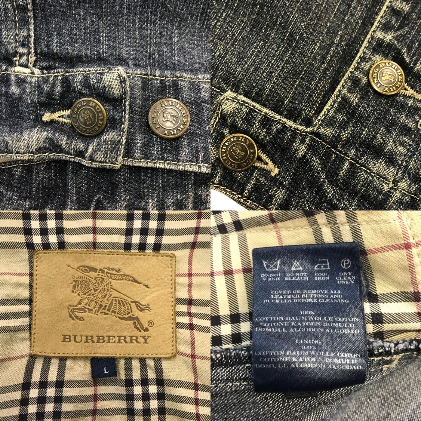BURBERRY バーバリー デニムジャケット メンズ コットン 裏地チェック柄 Gジャン インディゴ Lサイズ 中古 T1