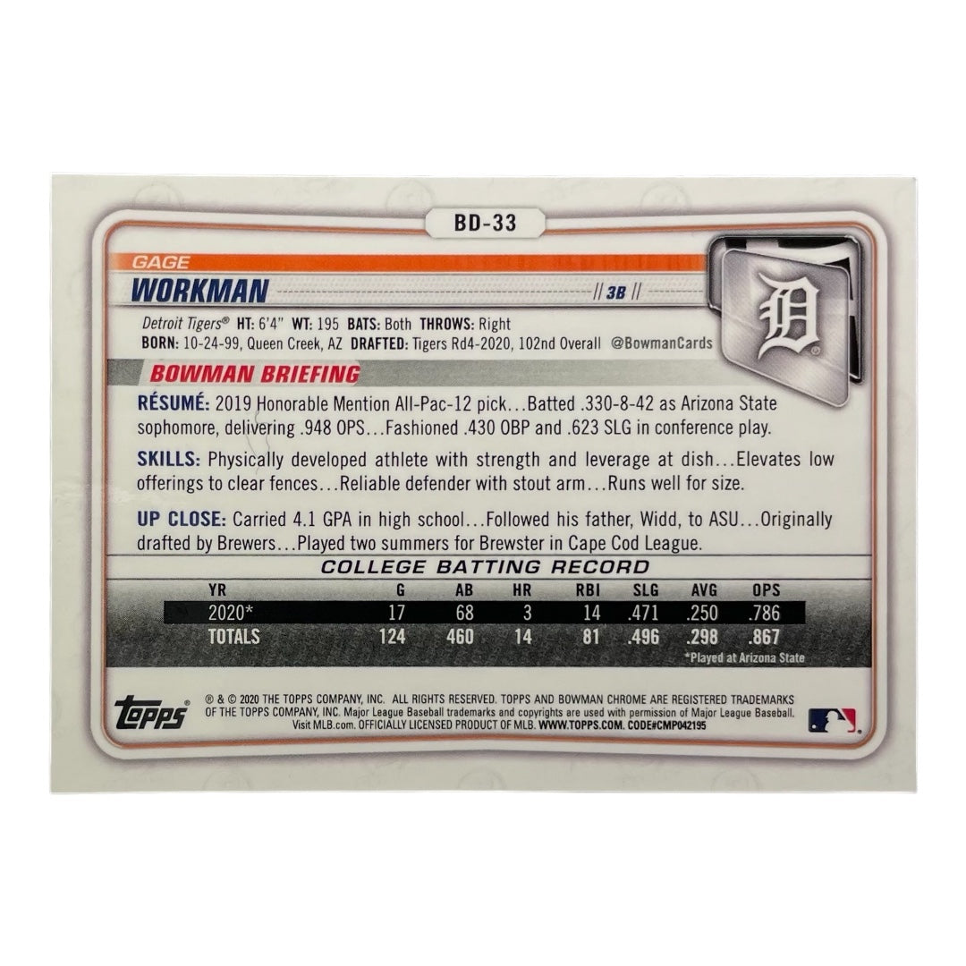 TOPPS MLBカード BOWMAN CHROME 1ST GAGE WORKMAN DETROIT TIGERS /250 #BD-33 中古 IT2