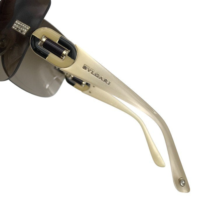 BVLGARI ブルガリ サングラス レディース リムレス フチなし ラインストーン ブラウン/アイボリー 6054B 325-13 中古 T1