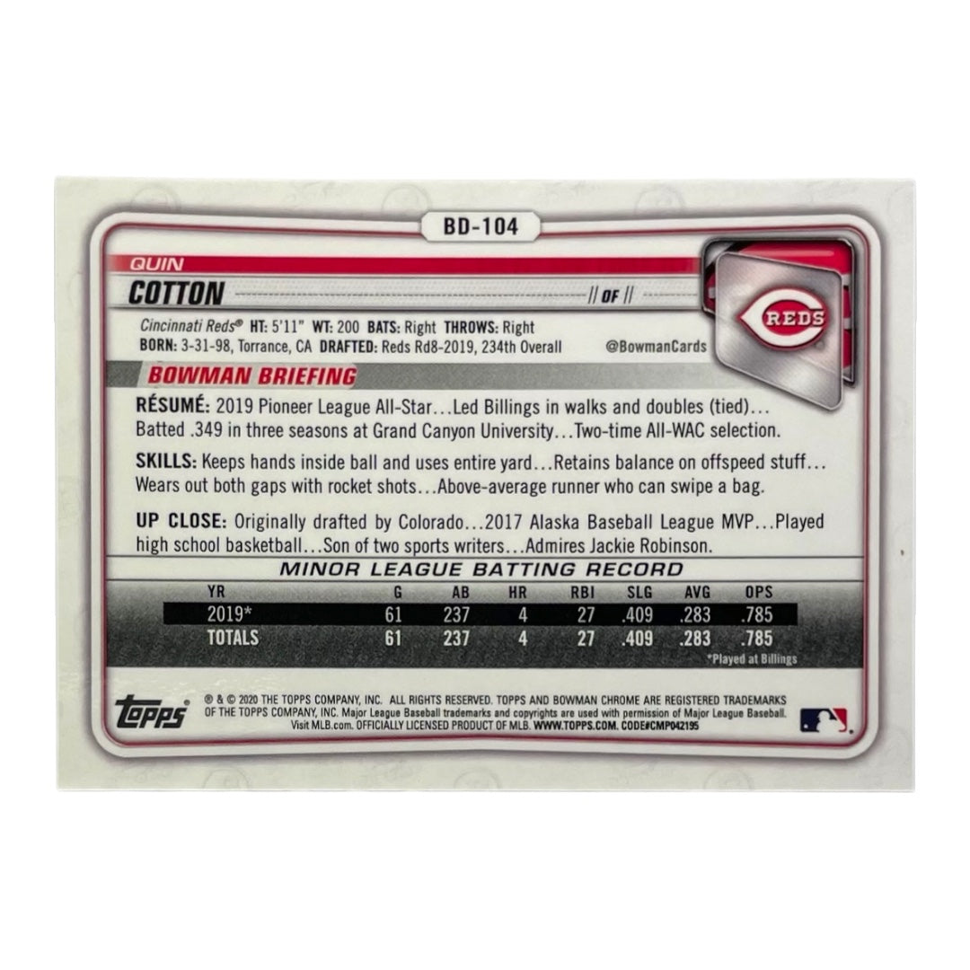 TOPPS MLBカード BOWMAN CHROME QUIN COTTON CINCINNATI REDS /250 #BD-104 中古 IT2