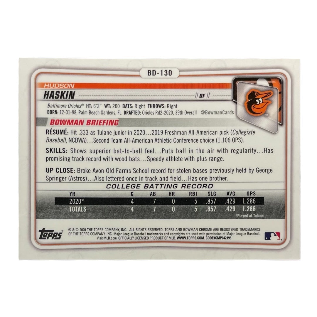 TOPPS MLBカード BOWMAN CHROME 1ST HUDSON HASKIN BALTIMORE ORIOLES /150 #BD-130 中古 IT2