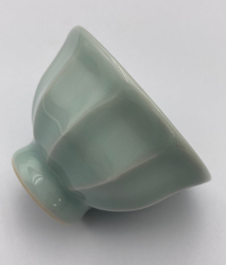 京焼 (宮永)理吉 青磁 影青鎬文 盃 酒杯 中古 D4