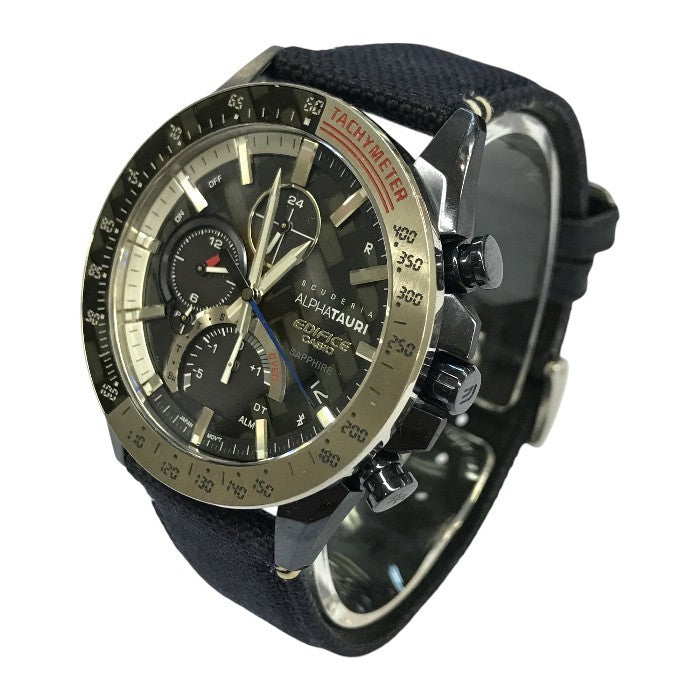 CASIO EDIFICE Scuderia AlphaTauri Limited Edition 腕時計 メンズ クロノグラフ タフソーラー F1 コラボ カーボン ネイビー/シルバー EQB-1000AT-1AJR 中古 T1