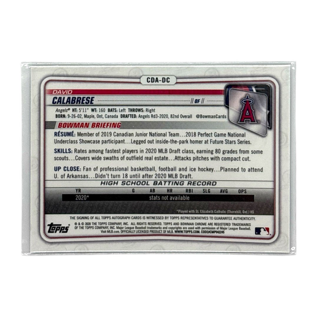 TOPPS MLBカード BOWMAN CHROME 1ST DAVID CALABRESE ANGELS /150 #CDA-DC 中古 IT1