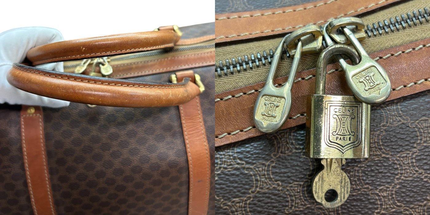 CELINE セリーヌ ボストンバッグ ユニセックス マカダム柄 ショルダー ブラウン 鞄 肩掛け ブランド 旅行 大きめ 中古 W4