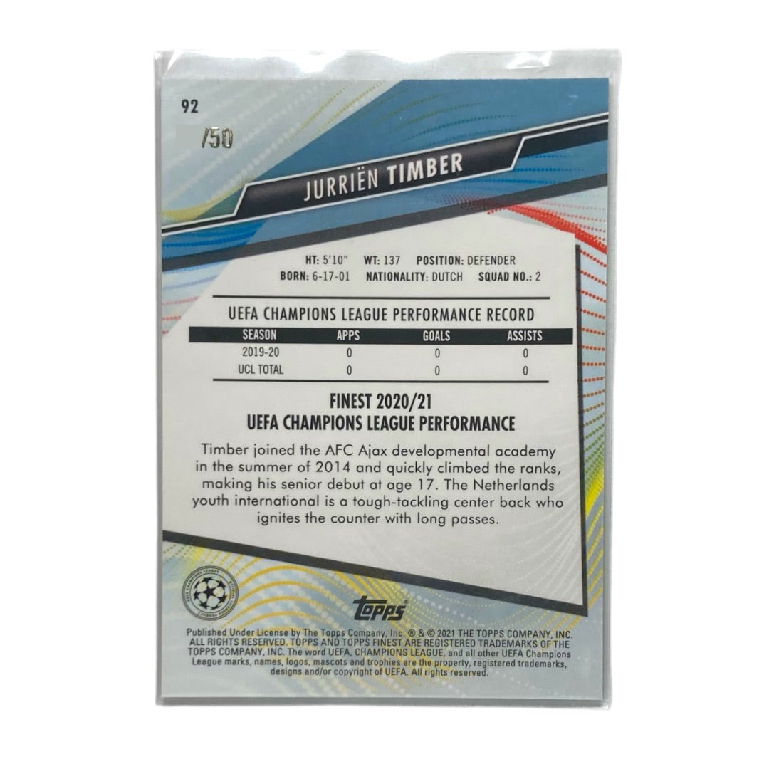 TOPPS サッカーカード FINEST JURRIEN TIMBER AJAX /50 #92 中古 IT2